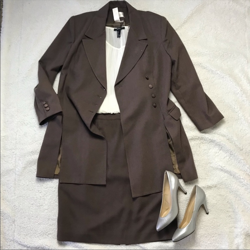 Vintage Apart Brown Longline Blazer & Skirt Set